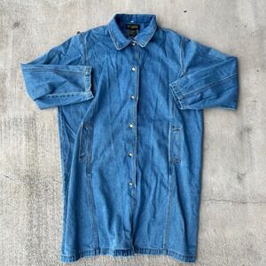 KOMITOR Denim Trench coat Jacket Button Front Collared‎ Blue  2XL